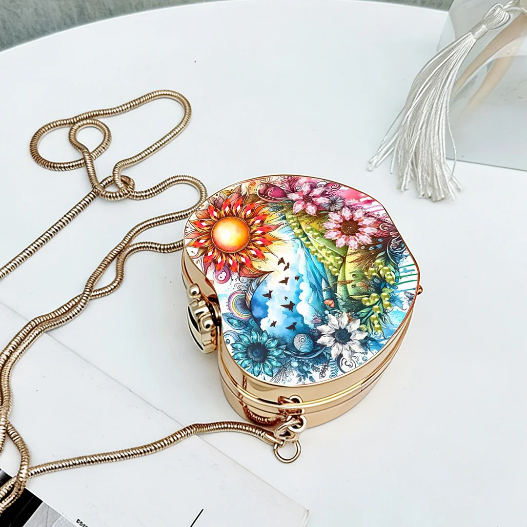 Landscapes and Flowers DIY Acrylic Love Diamond Art Painting Card Case Wallet with Chain Small Diamond Painting Crossbody Bag for Adults Women Girls Gift