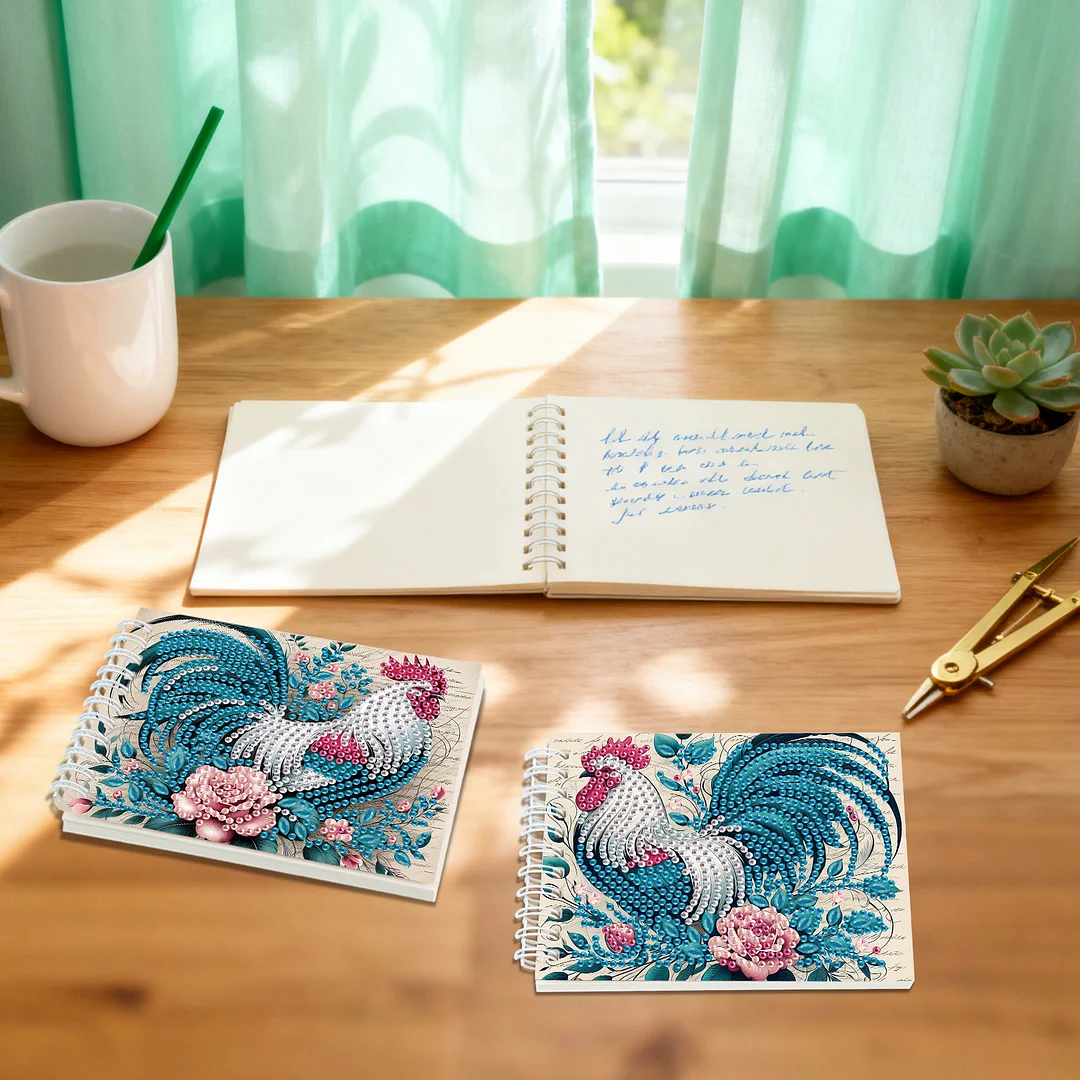 2 Pack Rooster DIY Diamond Art Spiral Notebook Kit 80Pages No Lines for Adults