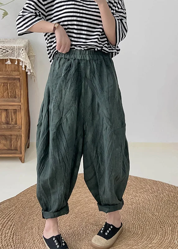 Modern Blackish Green Oversized Tie Dye Linen Pants Fall