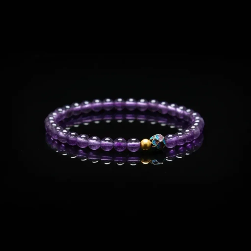 JiStones Ethereal Lotus Amethyst Bracelet &ndash; Handcrafted Enamel & S925 Gold-Plated Sterling Silver