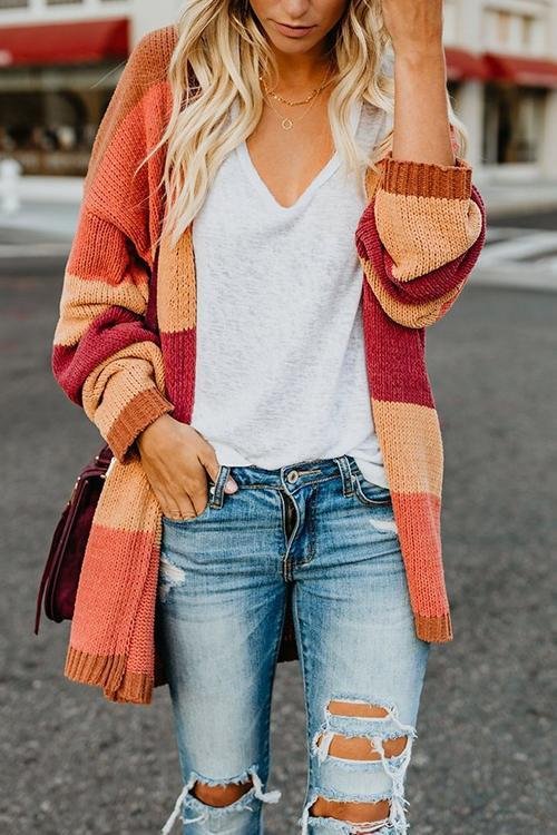 Contrast Stitching Sweater Cardigan - Shop Trendy Women's Clothing | LoverChic