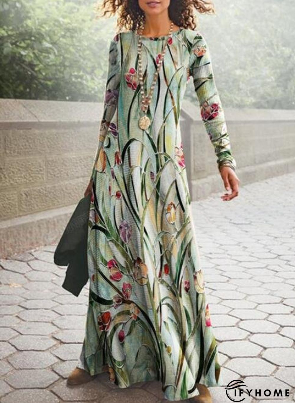 Leaf Crew Neck Vintage Dress | IFYHOME