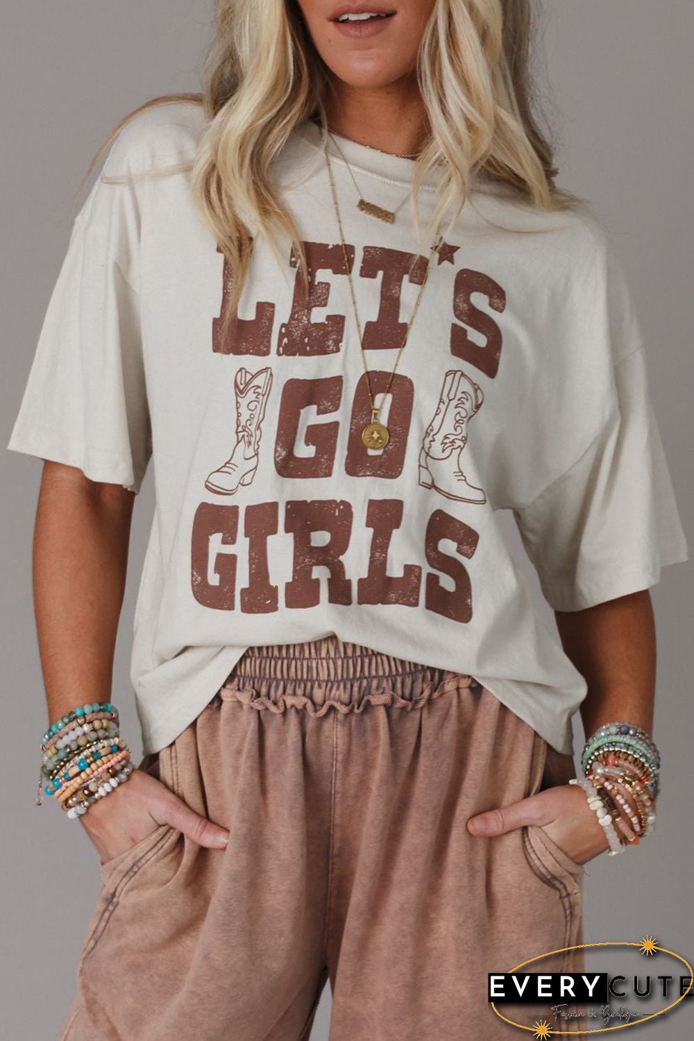 White LETS GO GIRLS Western Boots Tee