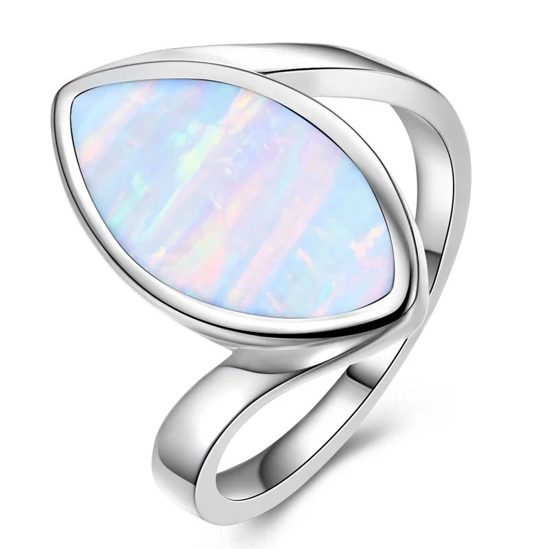 Boho Male Female Blue White Fire Opal Ring Silver Color Wedding Jewelry Promise Big Stone Engagement Rings For Women