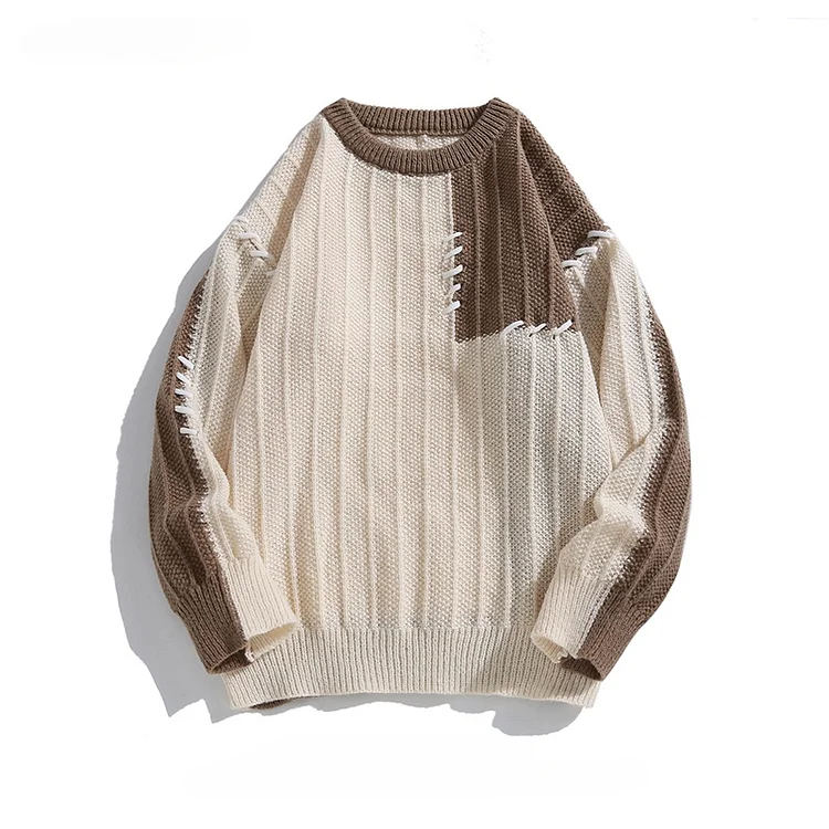 Demandernyc Autumn Winter Stitching Contrast Color Sweaters for Men/Women Korean Lazy Style O-neck Loose Casual Versatile Knitted Pullovers