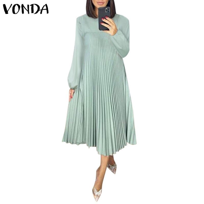 Bohemian Dress 2022 VONDA Women Vintage Puff Sleeve Party Maxi Long Dress Beach Holiday Sundress Baggy Casual Vestido Oversized
