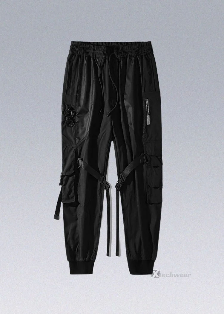 Techwear Combat Reflective Cargo Pants - Black / M