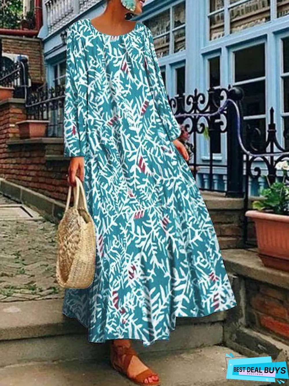 Summer Printed Long Sleeve Dress Long Skirt