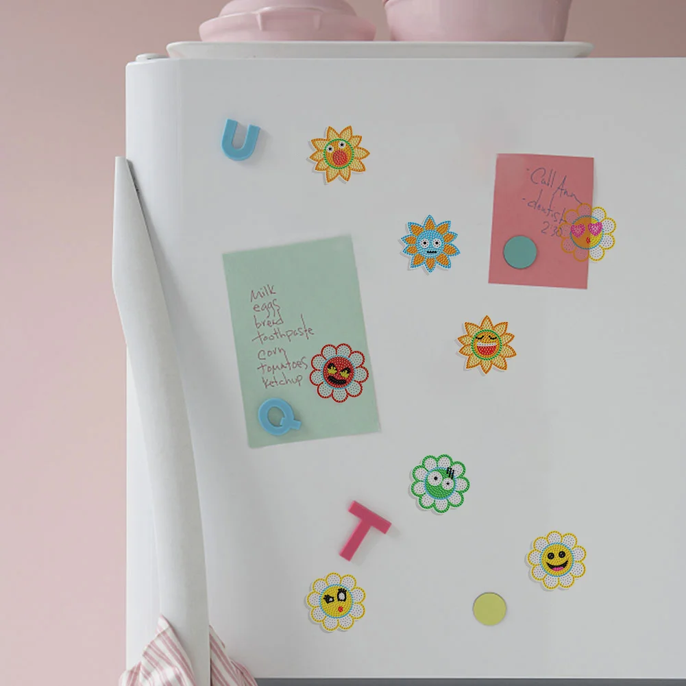 8Pcs DIY Summer Flowers Special Shape Diamond Painting Fridge Magnet for Home Decor