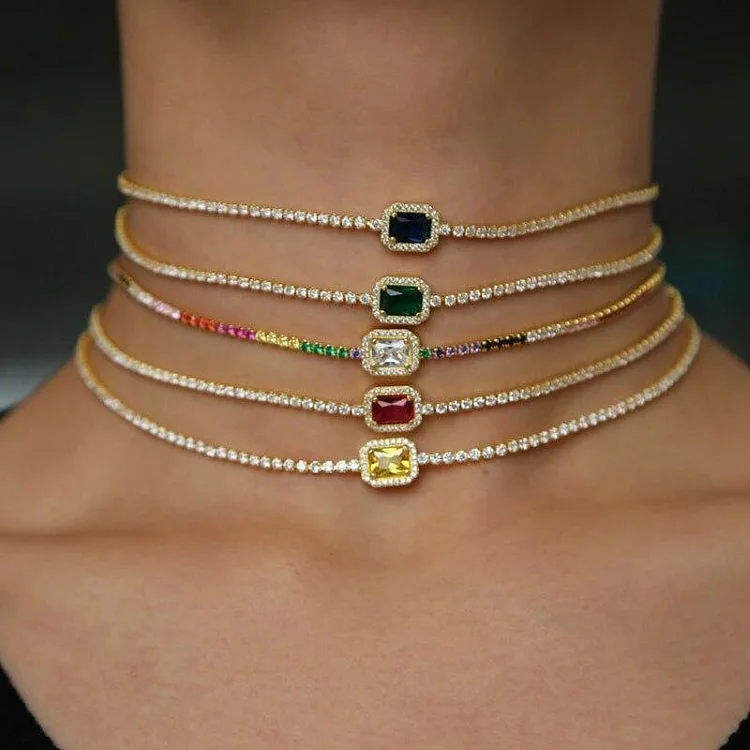 2MM Square Multicolor Rhinestone Women Necklace Choker