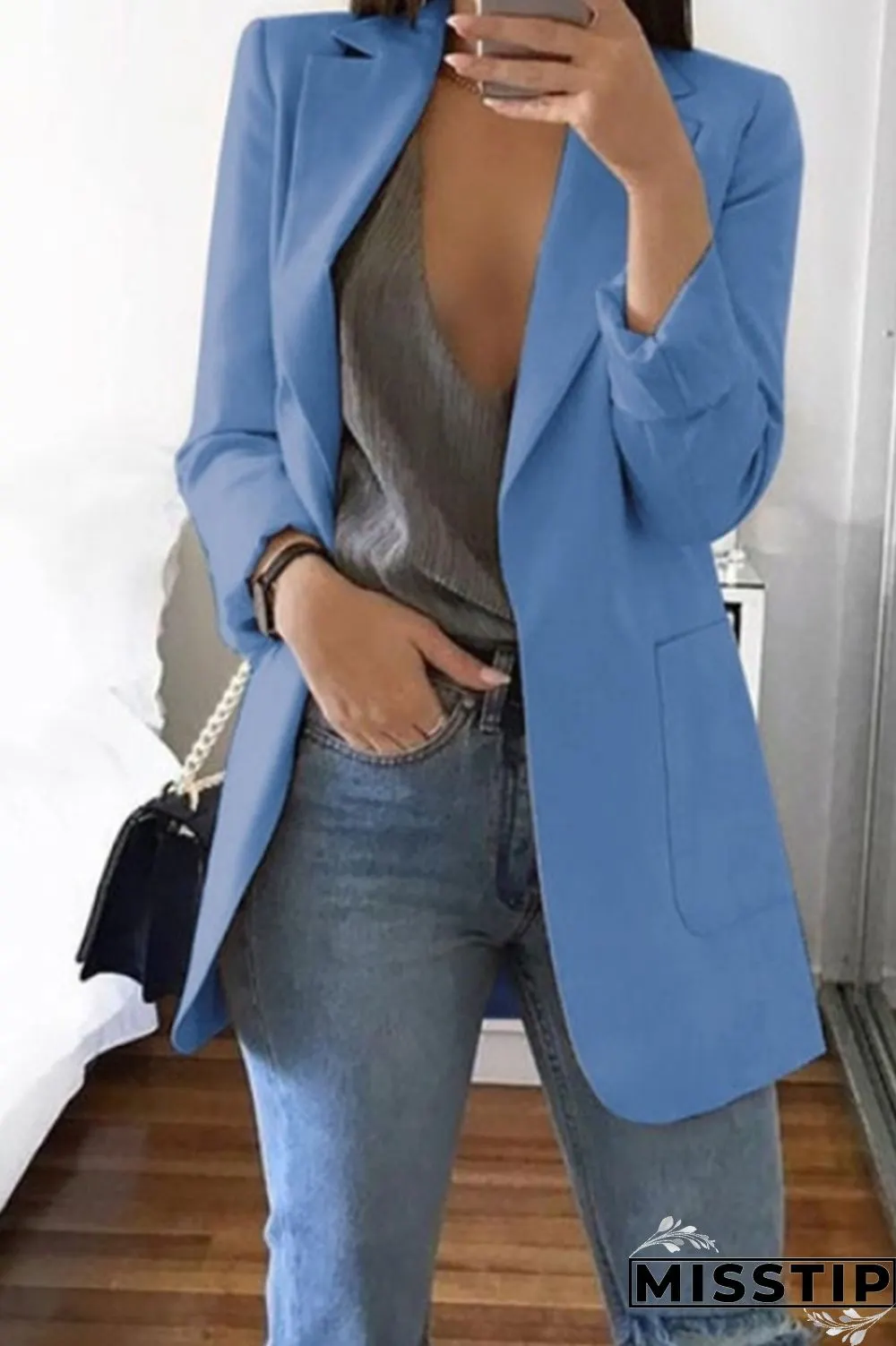 Grey Casual Long Sleeves Suit Jacket