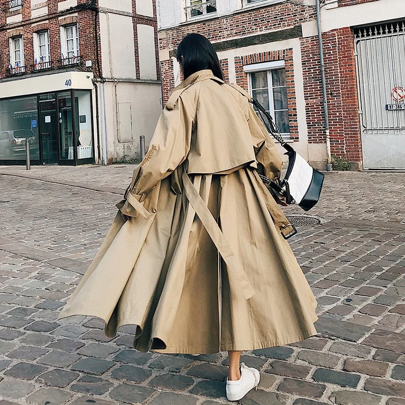 Brand New Fashion X-Long Women Cloak Khaki Lady Windbreaker Female Trench Coat Spring Autumn Outerwear Clothes Loose Oversize