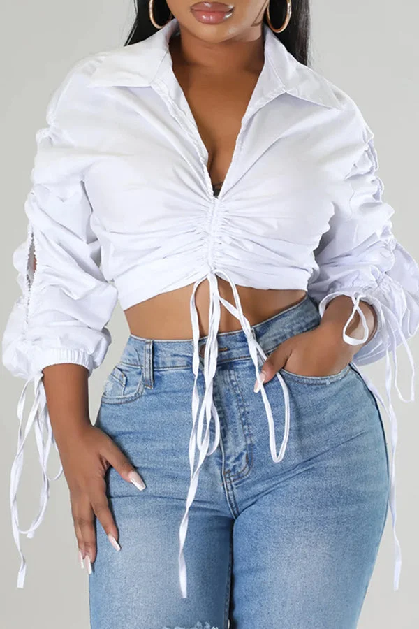 Casual Long Sleeve Drawstring Shirt