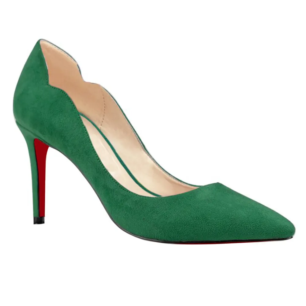 90mm Women's Kitten Heeled Party Red Bottom Pumps Patent/Suede-vocosishoes