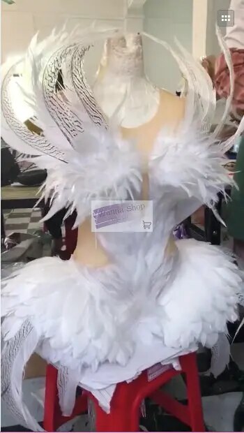 VCshoes Show Swan Feather Dress Costumes Dance Performance Wings White Swan Feather Carnival Costumes