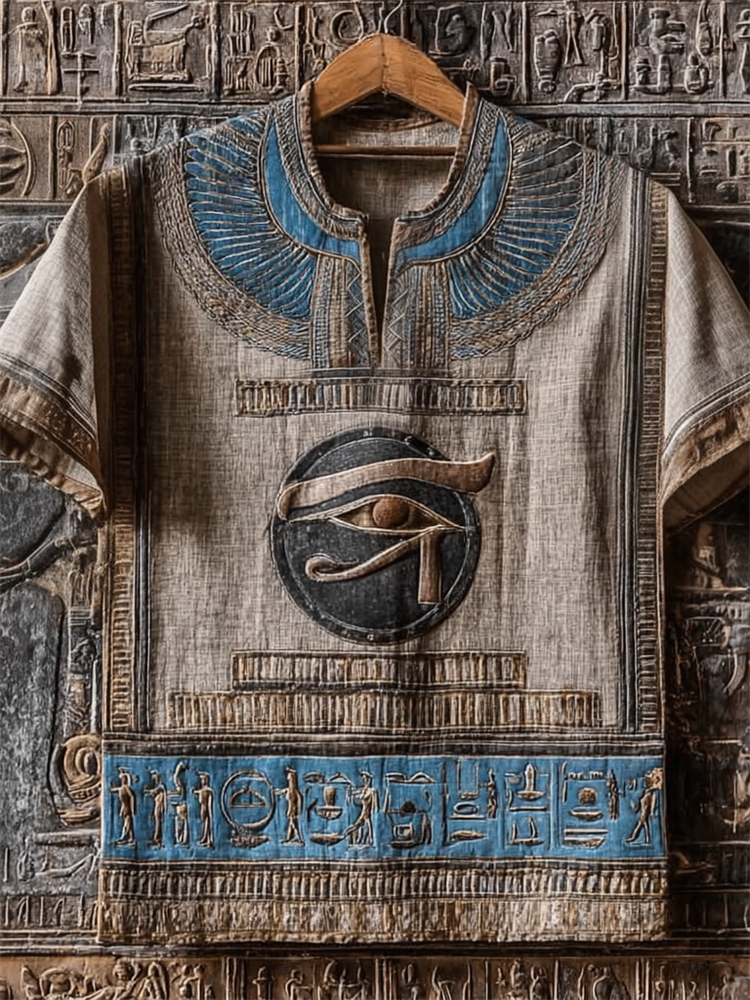 Comstylish Vintage Eye Of Horus Ancient Egyptian Embroidered Linen Shirt