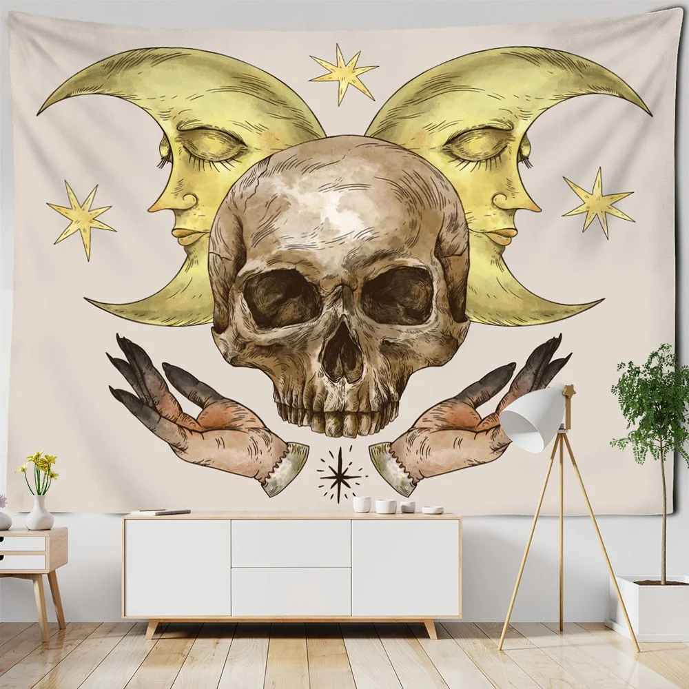 Vintage Sun Tapestry Wall Hanging Botanical Celestial Floral Hippie Flower Wall Starry Dormitory Decor