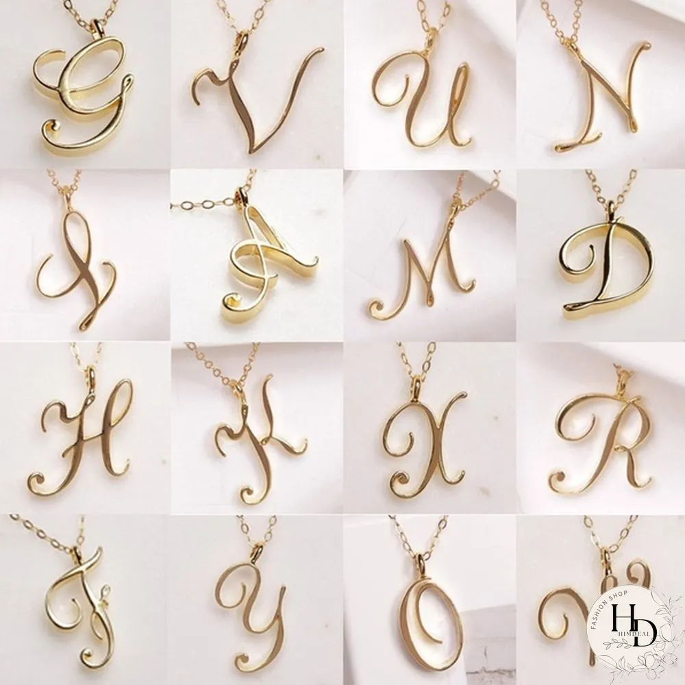 Letter Name Necklace Alphabet Initial Cursive Gold Silver Personalized Bridesmaid Gift