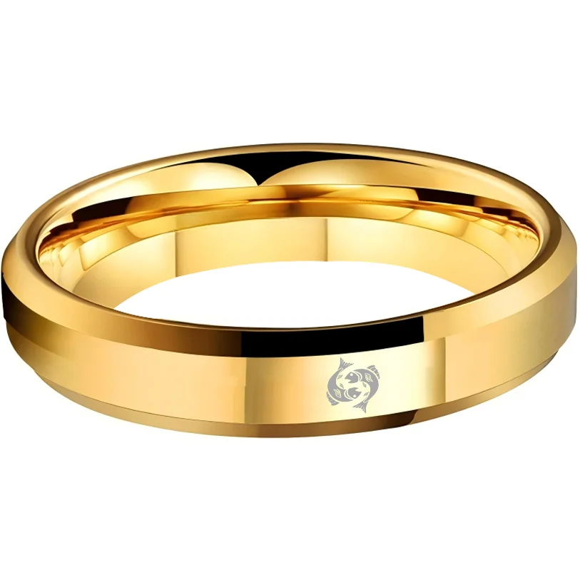 Mens Womens Gold Pisces Tungsten Carbide Bands Gold Edges and Laser Etched Wedding Rings Comfort Fit 4MM 6MM 8MM