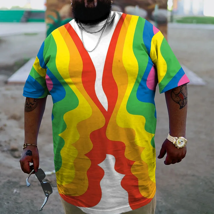Men's Plus Size Pride love Kiss Rainbow Print T-Shirt