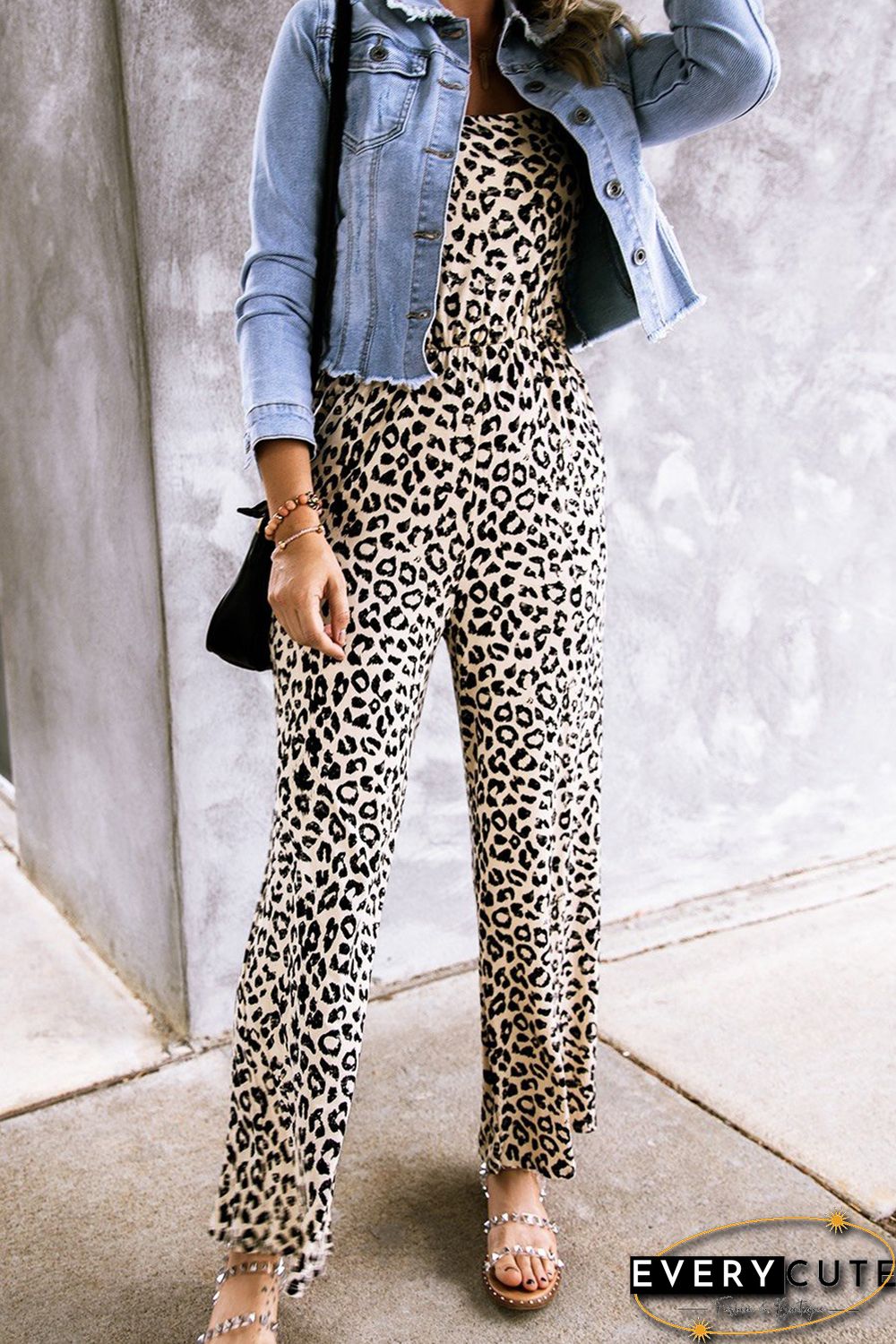 Sleeveless Open Back Leopard Jumpsuit