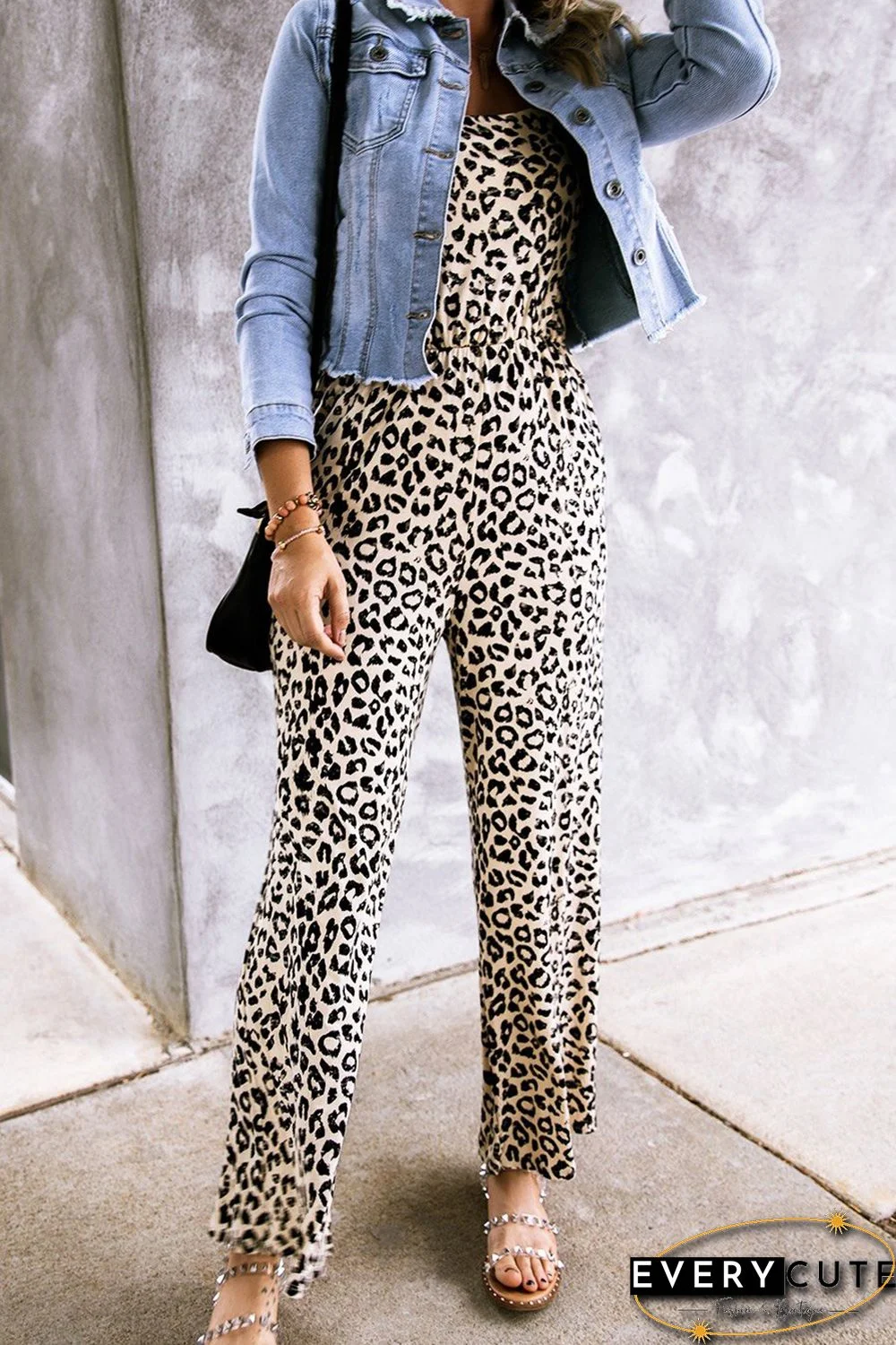 Sleeveless Open Back Leopard Jumpsuit