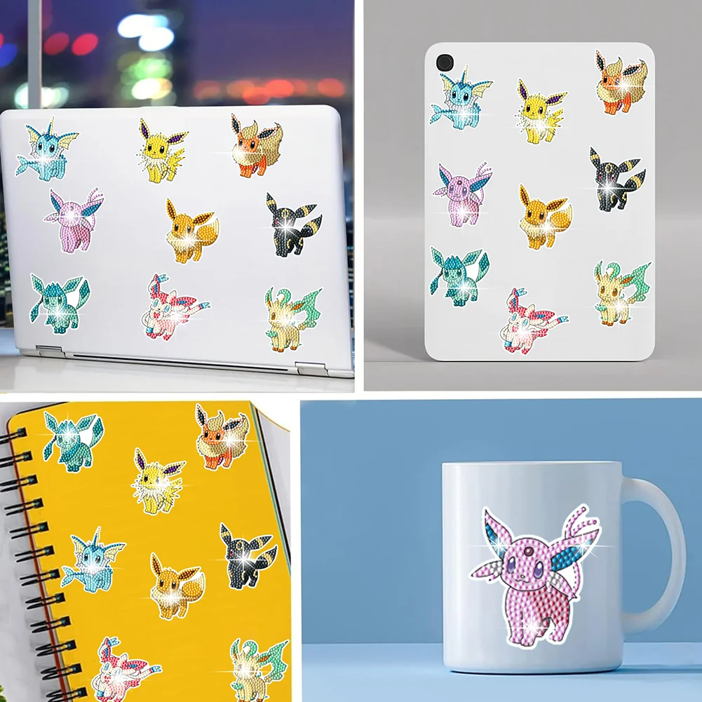 9pcs Pikachu Diamond Painting Sticker Crystal Diamond Sticker for Boys Girls