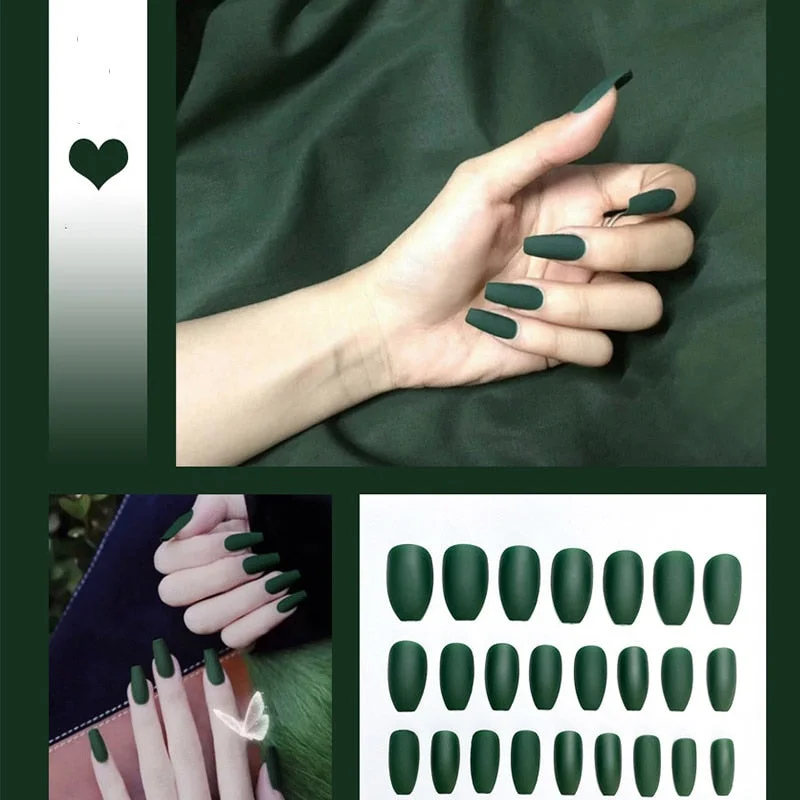 24pcs/box Full Cover fake Press on Nails Matte Yellow Pure Acrylic Frosted Ballerina acrylic for nails for Women free shipping-Nail Inspo