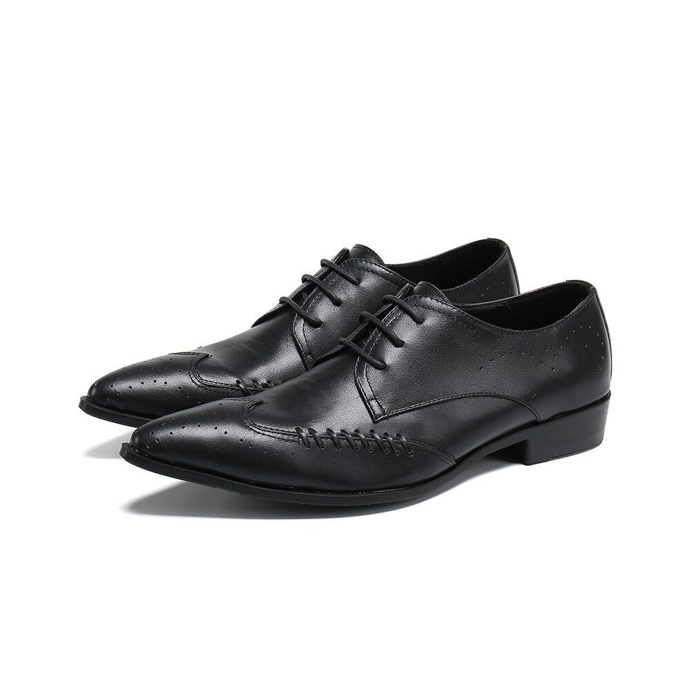 GOOSHOE Men's Pointed Toe Leather Shoes Plus Size Lace Up Oxfords Shoes Men Formal Flats Shoes