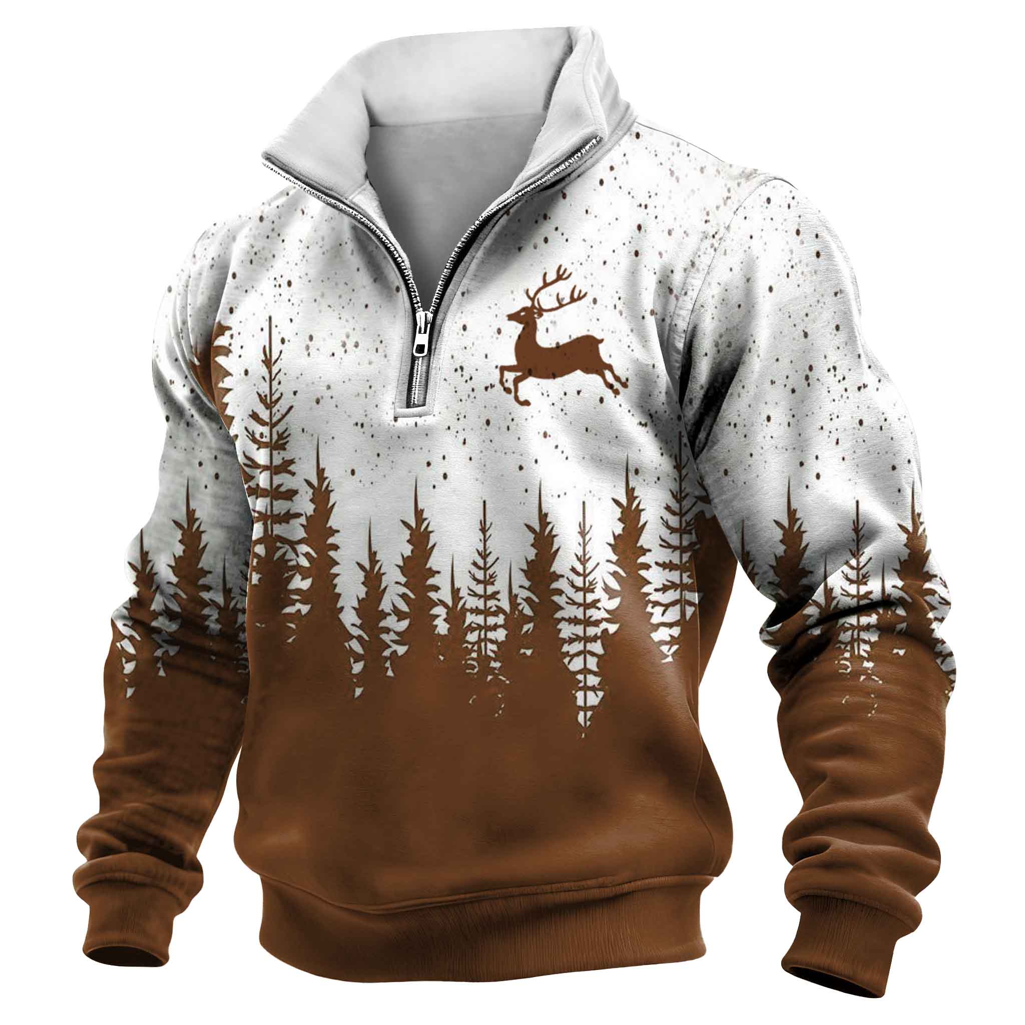  Festive Red Deer and Forest Print Hoodie for Winter Season