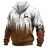 Men's Vintage Christmas Tree And Reindeer Print 1/4 Zip-Up Stand Collar Sweatshirt by Inlyline
