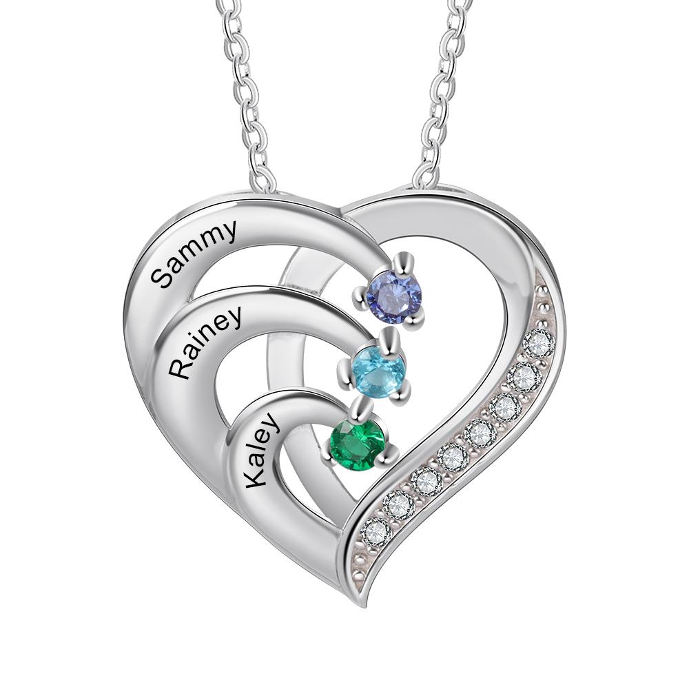 Personalized Mother Necklace 3 Stones Engraved 3 Names Birthstone ...