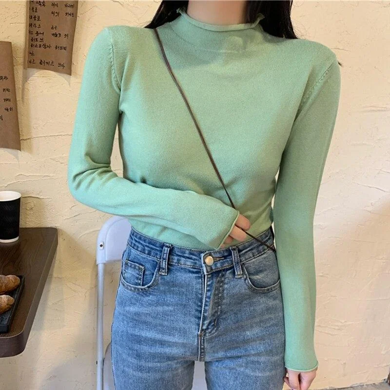 Turtleneck Cimping Women Sweater High Elastic Solid 2023 Fall Winter Fashion Sweater Women Korean Slim  Knitted Pullovers