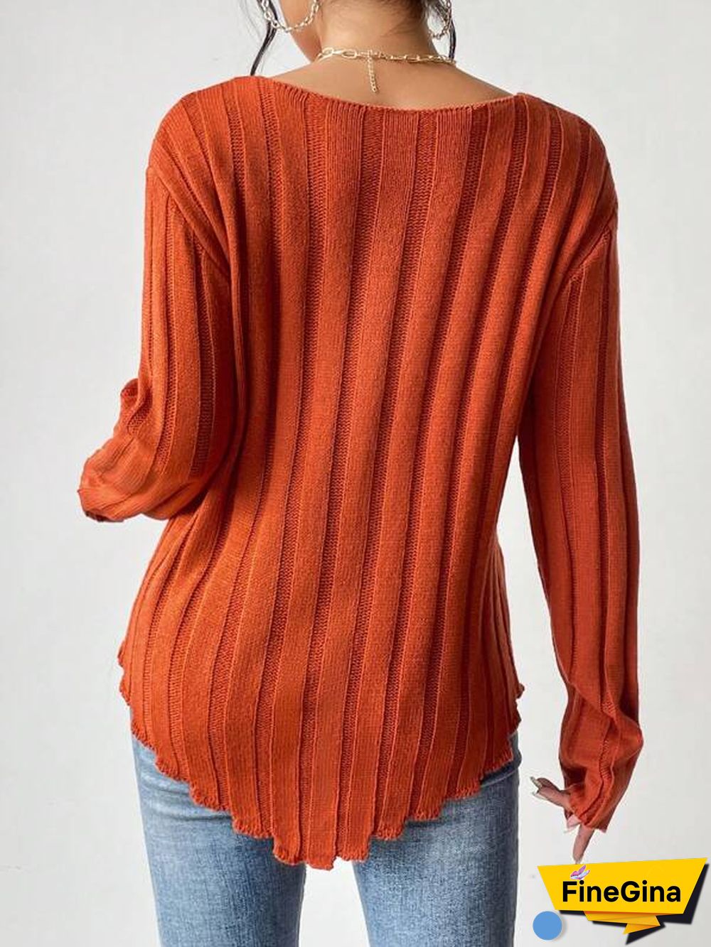 Orange Plain Long Sleeve Sweater