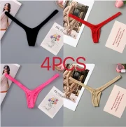 Curesgood 4PCS New Deep V Thong Women's Breathable  Line Sexy Hot Low Waist Mini Panties Bikini Bottom Thongs Female Panty Women Underwear