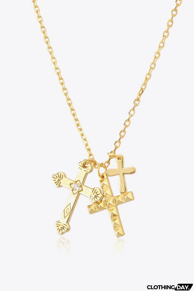 Inlaid Zircon Cross Pendant 925 Sterling Silver Necklace