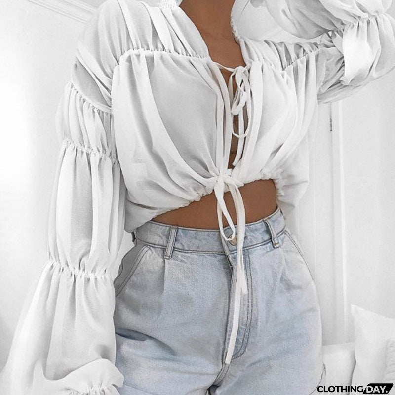 Women's Sexy Chiffon Long Sleeve Top