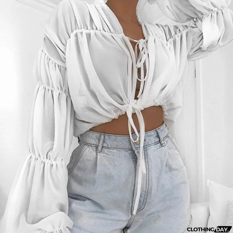 Women's Sexy Chiffon Long Sleeve Top
