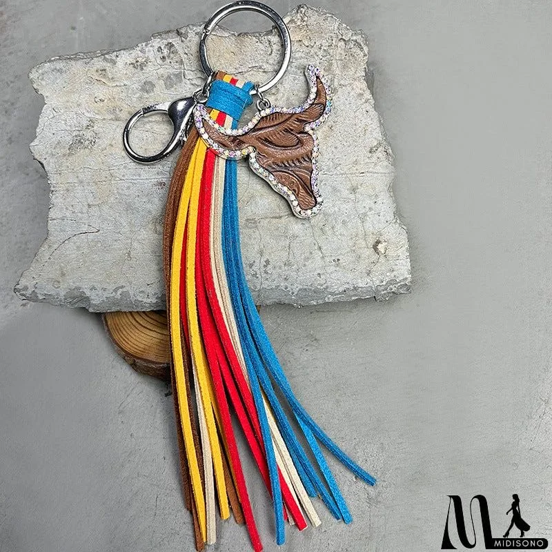 MidiSono - Rhinestone Bull Keychain with Tassel