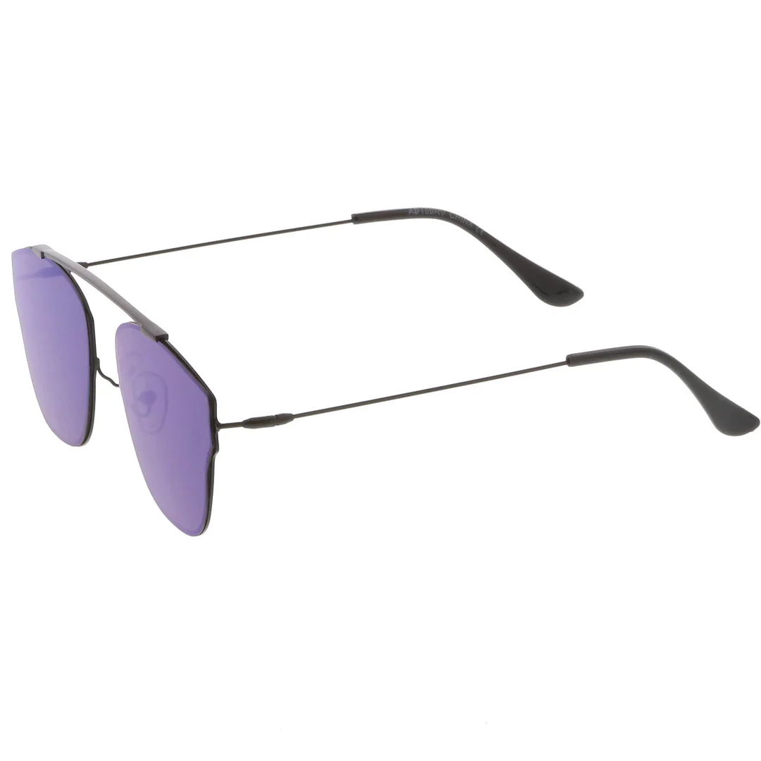 Modern Ultra Slim Metal Curved Crossbar Colored Mirror Flat Lens Pantos glasses 57mm