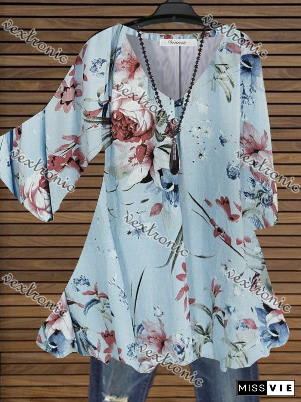 Women Casual Half Sleeve V-neck Floral Printed Top