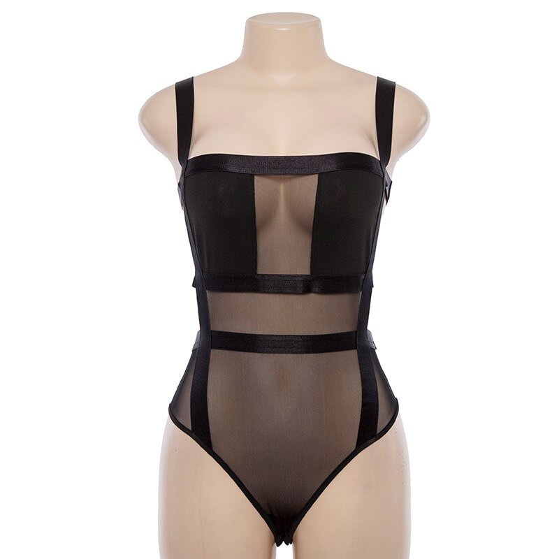Nibber women's Sexy Backless see-through Bodysuit 2019 spring New Hollow Out Black jumpsuit ladys Floral Shoulder Strap Bodysuit