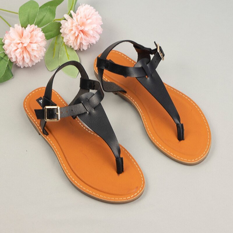 Tanguoant Trendy Women's Sandals Simple Design Ladies Beach Summer Shoes 2022 Gladiator Letaher Comfort Flat Open Toe Woman Flip Flops