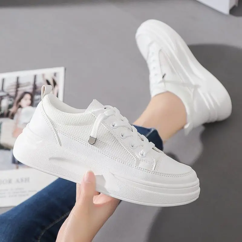 Loukisht Trendy Low-top Women's  Shoes Ins Style White Casual  Shoes Thick Sole 2025 New Spring Web Breathable Flat Summer  Shoes Shoes