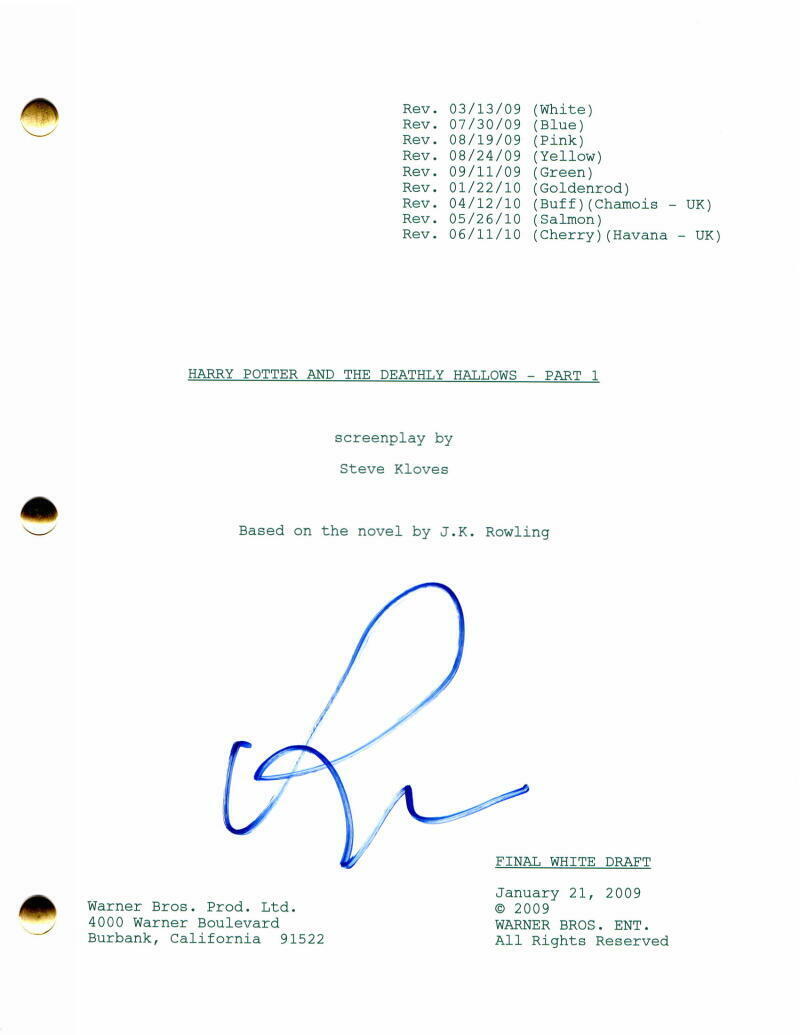 RUPERT GRINT SIGNED AUTOGRAPH - HARRY POTTER AND THE DEATHLY HALLOWS PT 1 SCRIPT