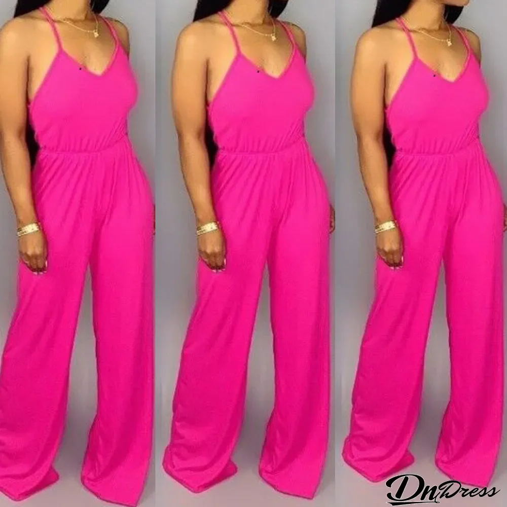 Sexy Solid Backless Cross Strap Jumpsuits