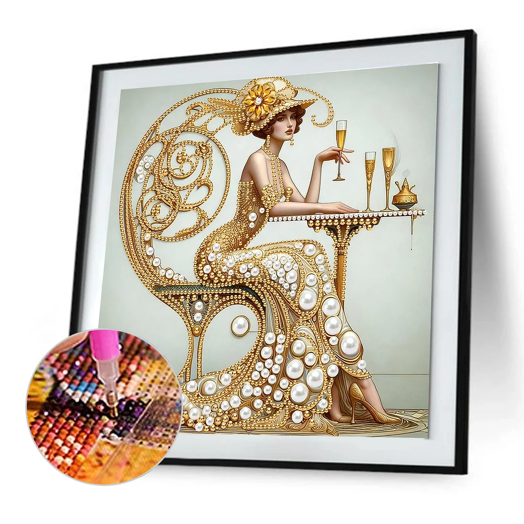 Champagne Beauty Special Shaped 5D DIY Partial Drill Diamond Painting Kit30x30cm