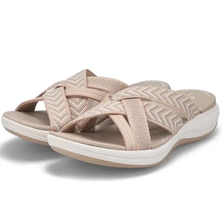 Women's Flyknit Cross Color Block Wedge Slippers  Stunahome.com