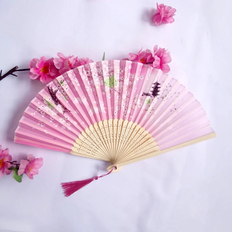 3 Pieces Ancient Style Folding Fan Female Classical Tassel Silk Fan Chinese Style Small Fan Portable Dance Craft National Fashion Fan Student Fan