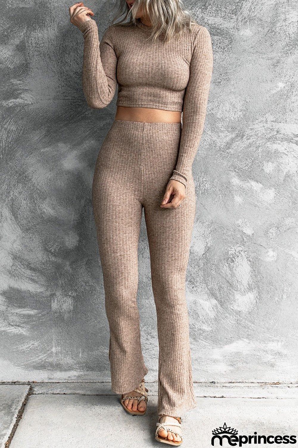 Ribbed Crop Top and Pants Set